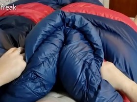 Humping my favourite down sleeingbag. down jacket fetish masturbation