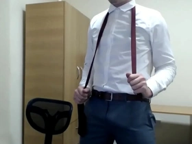 Twink boss precum shoe play and suit strip